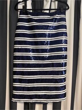 NWT J.Crew Collection Navy and White Sequin Stripe Pencil Skirt